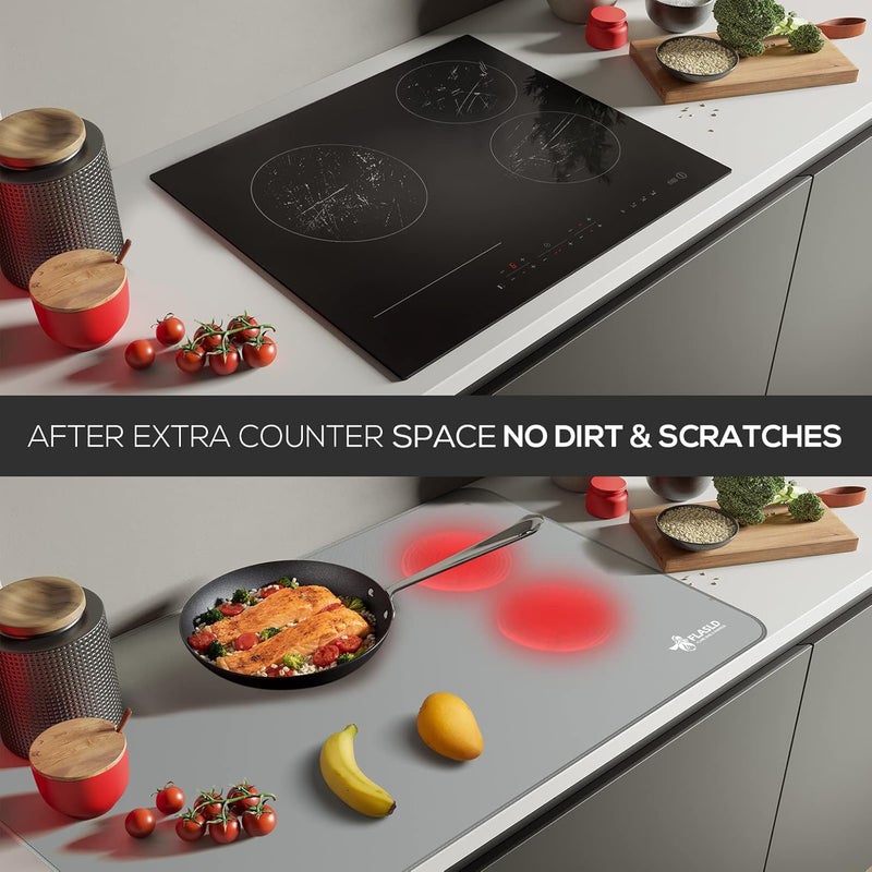 FLASLD Stove Top Covers, Heat Resistant Glass Stove Top Mat, Ceramic Glass Cooktop Protector Expands Usable Space, Reusable and Easy to Clean, Gray-20×24 inch - Image 2